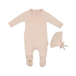 Mon Tresor Girls Look Of Lace Footie & Hat Set, Pink